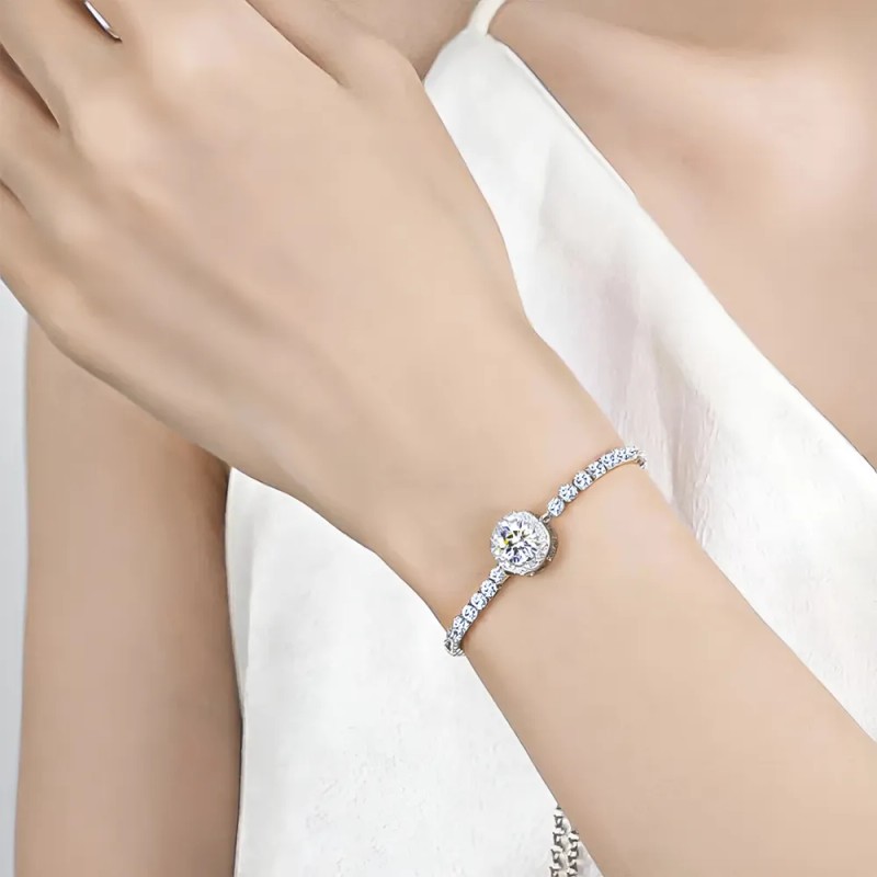Pulsera Mujer Diamara Moissanita Plata 925 Ajustable Dijes Elegante