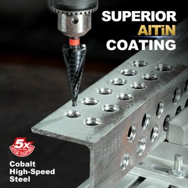 EZARC M35 Cobalt Step Drill Bit for Metal, 3/16"-7/8", 5/16" Hex Shank