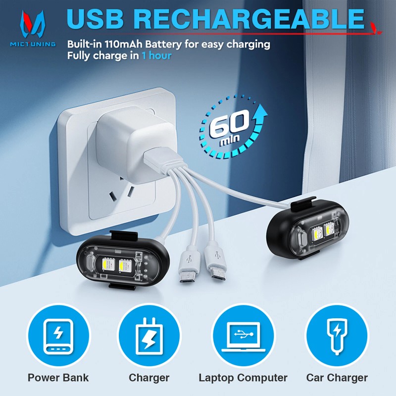 MICTUNING RGB LED Strobe Lights 8pc Flash Emergency Signal Light