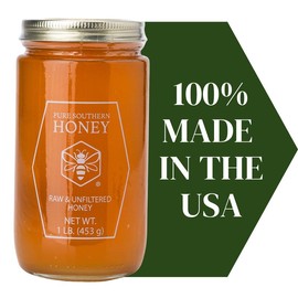 Pure Southern Honey 1 lb Glass Jar - Raw Unfiltered, Sweet Flavor Natural