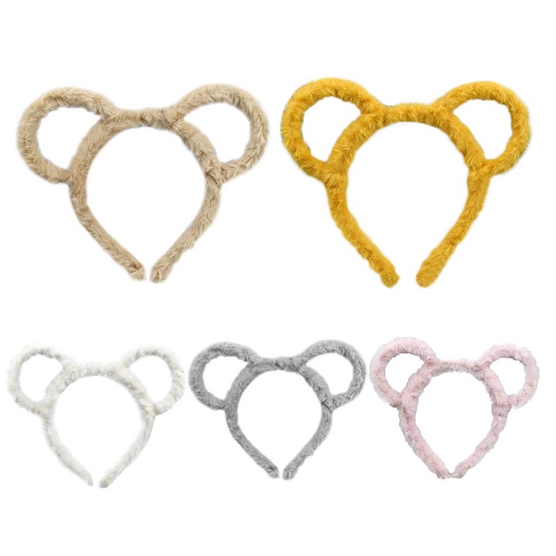 caralin Women Winter Thick Plush Headband Round Bear Ears Makeup
