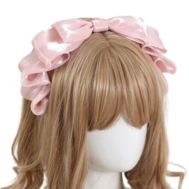 Wowjimi Ribbon Headband, Lolita Headband, Hair Ornament, Cute, Princess, Photo Shoot, Dance Party, Tea Party, School Festival, Summer Festival (Pink)