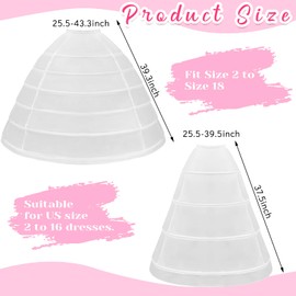 2 Pcs 4 Hoop and 6 Hoop Skirt Petticoat Crinoline Underskirt Floor Length Full Shape Slip Skirt for Women Girls Wedding Ball Gown Cosplay