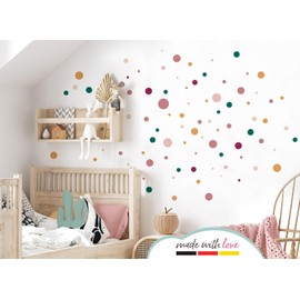 Little Deco DL896-2 Wall Stickers for Children's Room Circles Pastel Dusky Pink Green Wall Sticker Dots Colourful Baby Room Wall Decoration 120 Dots