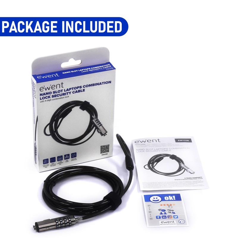 Ewent Security Cable with Combination Lock,Universal Security Cable for Notebooks,Laptops,PCs,Projectors,Tablet