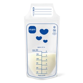MAM Breast Milk Bags | Breastfeeding Bag Made of BPA & BPS Free Material | Leak-proof Milk Bags with Double Pressure Closure | Practical Stand | Flat & Space-Saving | 180 ml | Pack of 100