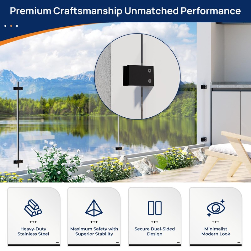 LukLoy 4 Pack Wall to Glass Clamp, F Shape Frameless