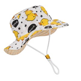 JUPSK Kid Sun Hat, Unisex Children Summer Hat Bucket Hat with Adjustable Chin Strap Wide Brim Sun Protection Hat Foldable Kids Beach Hat with Duck Print Multicoloured