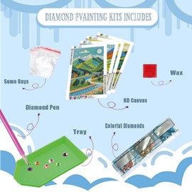 DOZEEZOP 4 Pack 5D Diamond Painting Kits for Adults, Landscape Diamond Art Kits for Beginners of All Ages, Round Full Drill Painting by Numbers Crafts Home Wall Decor 12 x 16 Inches Green