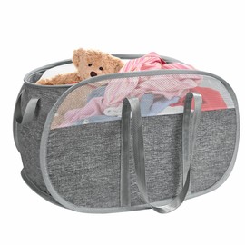 BOSNONA Large Collapsible Laundry Baskets Pop Up Laundry Hamper with Reinforced Handles Durable Foldable Laundry Hamper for Home Laundry (Grey)