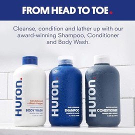Kit de ducha Huron - Champú, acondicionador y gel de baño para hombres - Aroma a sándalo y pimienta negra - Champú y acondicionador hidratante y nutri
