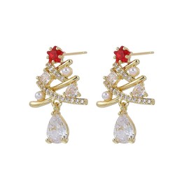 Christmas Earrings for Women Sparkly Crystal Christmas Tree Earrings Holiday Xmas Earrings Snowflake Stars Drop Dangle Earring Party Festival Jewelry (Red star)