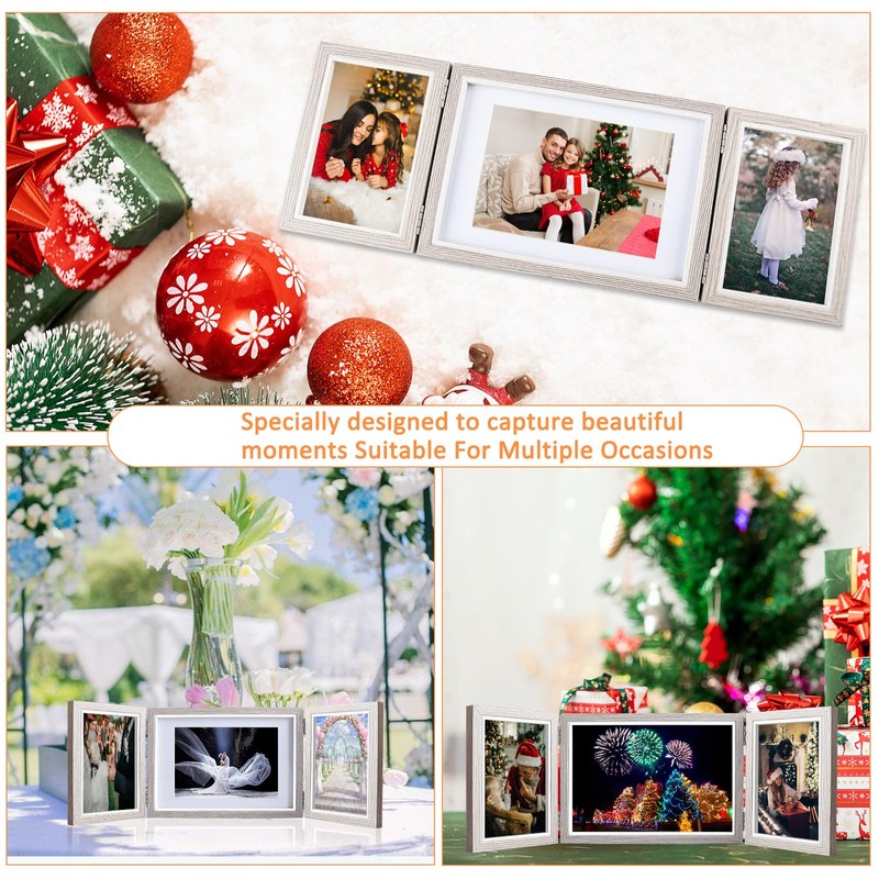 DoDuo Foldable Picture Frame 3 Pictures, Wooden Collage Photo Frame