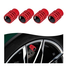 Dickno 4 PCS Tire Valve Stem Caps, Leakproof Car Tire Air Valve Stem Covers with Rubber Ring, Corrosion Resistant Auto Tire Valve Stem Cap Cover, Universal Vehicle Accessories (Red, Normal)