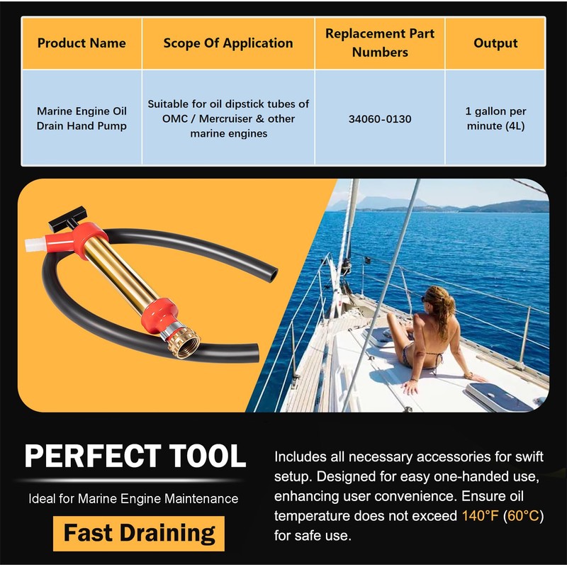 E-cowlboy 34060-0130 Premium Brass Marine Engine Oil Pump, 10.25" Length,
