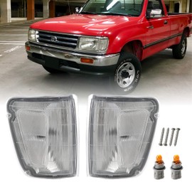 USR T100 Clear Corner Lights - Front Corner Signal Lamps (Left + Right) Compatible with 1993-1998 Toyota T-100 Pickup Truck (Clear Lens, comes with x2 Amber Bulbs and Sockets)