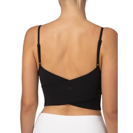 Colorfulkoala Women's Dreamlux Crop Tank Tops with Built in Bra Adjustable Spaghetti Strap Padded Sleeveless Workout Yoga Camisole(XL, Black)