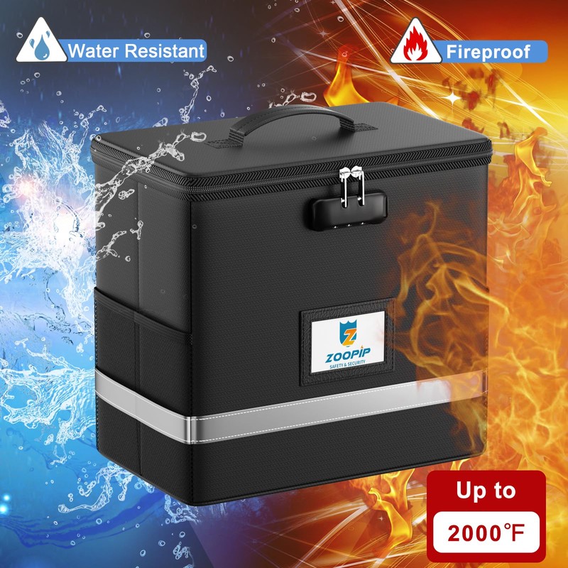 ZOOPIP Fireproof File Box with Lock, Document Box Storage Organizer,