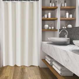 SK Studio Shower Curtain, Bathroom Curtain, Linen Fabric, Waterproof and Dries Quickly, Washable, High-Quality Fabric Shower Curtain, Bathtub, Beige, 180 x 200 cm