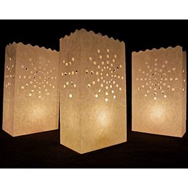CleverDelights White Luminary Bags - 100 Count - Sunburst Design - Wedding Party Christmas Holiday Luminaria