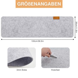 Auckpure Felt Table Runners - Washable Place Mats - 30 cm x 100 cm - Decorative Table Covers with Leather Labels - Suitable for Kitchen, Indoor and Outdoor Use