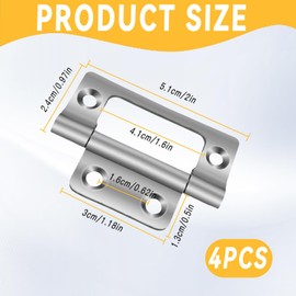 Flush Hinges – 2 Pairs (4 Units) 50mm Stainless Steel Flush Hinges, Heavy Duty, Rust-Resistant, Concealed Door Hinges for Cabinets, Doors, Furniture, and More