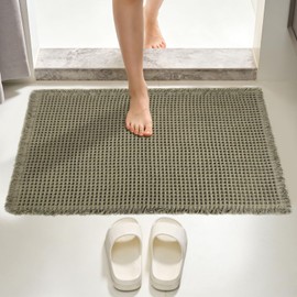 Gyism Olive Green 50 x 80 cm Waffle Bath Mat Non Slip, Super Absorbent Textured Bath Mat, Quick Dry Bathroom Rug Machine Washable Bath Matt for Bathroom Living Room (Olive Green)
