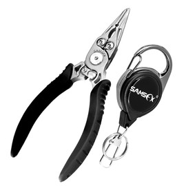 SAMSFX Mini Fishing Pliers with Retractors, Snap Split Ring Pliers, Scissors Braid Cutters, Lightweight Stainless Steel Fly Fishing Tools Kit