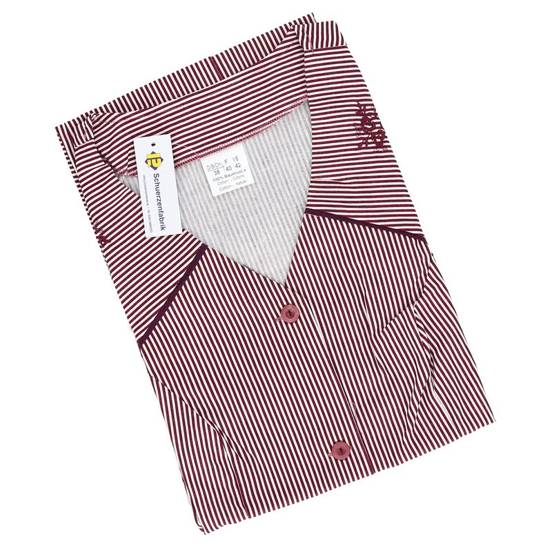 7/8 Tunic Cotton Striped Short Sleeveless Cooking Apron, Bordeaux -