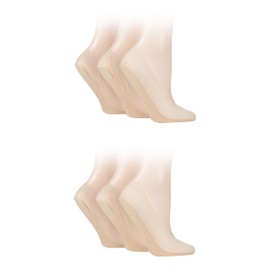 SockShop Ladies Nylon Shoe Liners - Smooth Plain Short Low for Trainers with Heel Grips in a 6 Pair Multipack Size 4-8 Natural