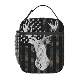Miaoquhe Camouflage Hunting Tactical Deer Lunch Box Camo American Flag Lunch Bag Insulated Portable Reusable Cooler Totes Bag for Kids Women Men School Work Office Picnic Camping Hiking
