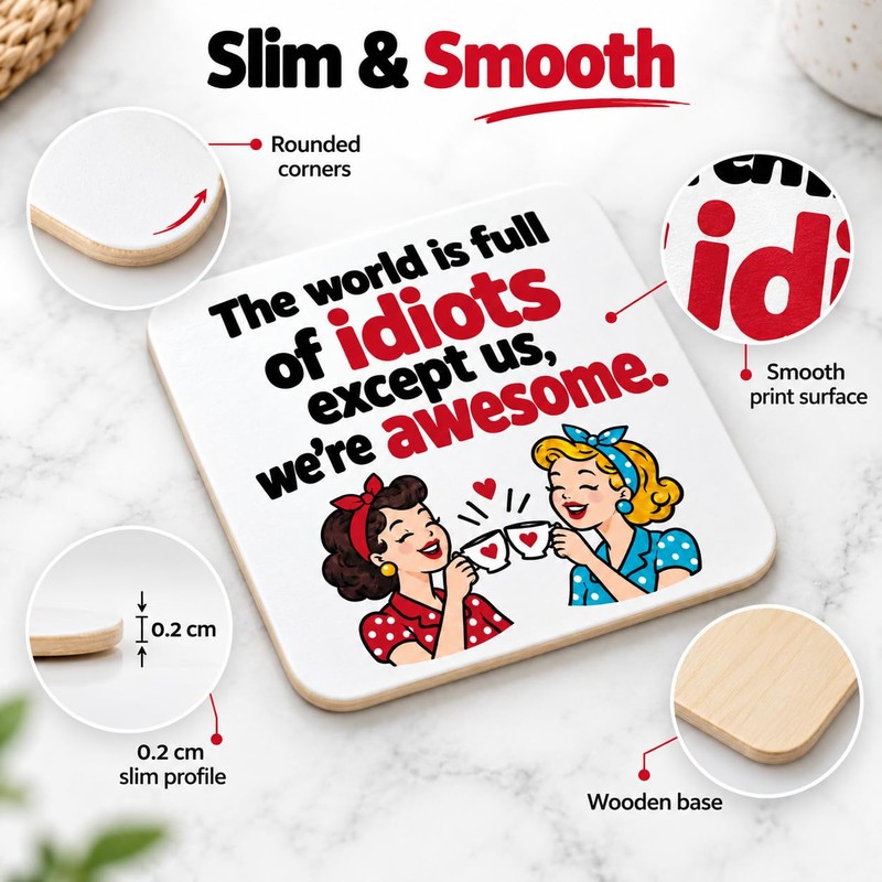 Friendship Gifts for Women, Funny Wooden Coaster for Friends, 3.9×3.9inch