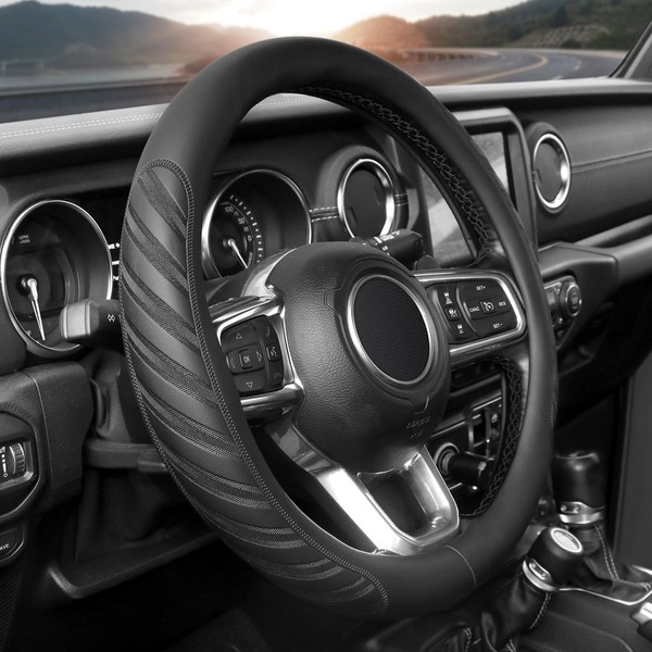 KAFEEK Steering Wheel Cover Microfiber Leather Universal 14 1/2"-15" Car