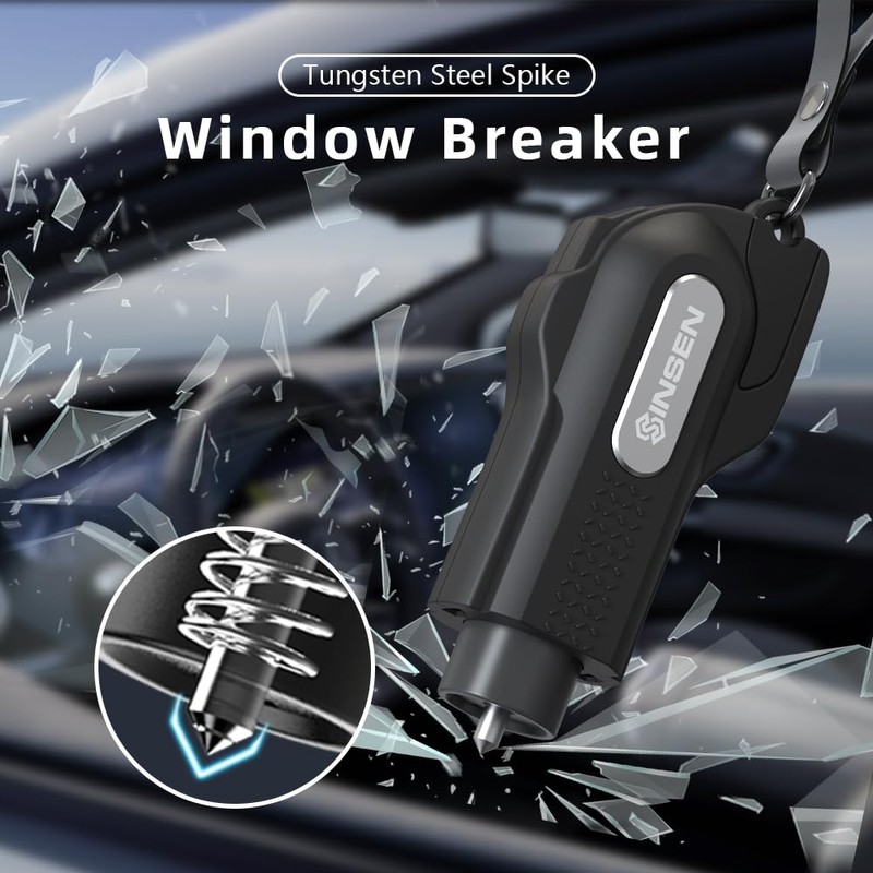 SINSEN Car Safety Hammer, 2-Pack Window Glass Breaker & Seatbelt