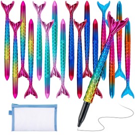 OT-NVWOZR 16PCS Mermaid Ballpoint Pens for Girl, Creative Fish Tail Writing Pen Black Ink with Pencil Case, 0.5mm Gel Pens School Stationery for Children students Gift Birthday Party