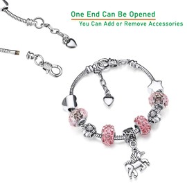 JUHONNZ Charm Bracelet for Girls, Pink Glittering Crystal Bracelet with Unicorn for 6-12 Years Children Girls Gifts Pink 14 cm