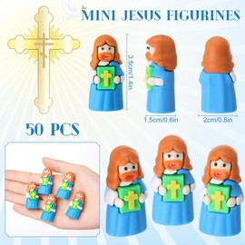 CroBlissful 50 Pcs Mini Jesus Figures Bulk Jesus Loves You Figurines to Hide and Seek Bright Little Jesus Christian Party Favors Christmas Sunday Religious Church Gift for Easter Egg Stuff(Blue)