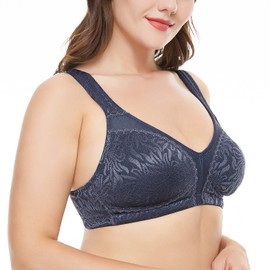 WingsLove Women's Full Coverage Non Padded Comfort Bra Minimizer Wire-Free Bra, Grey Blue, 42DD