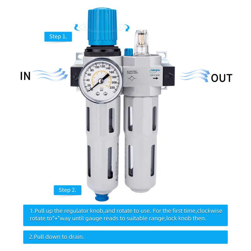NANPU 1/4 inch BSP High Pressure Compressed Air Filter Regulator