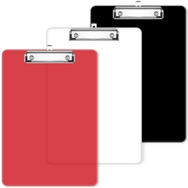 XHDA Plastic Clipboard A4 Pack of 3, Multicolour A4 Clipboard with Hanging Hole and Metal Clip for Office, Work, Classroom, Business