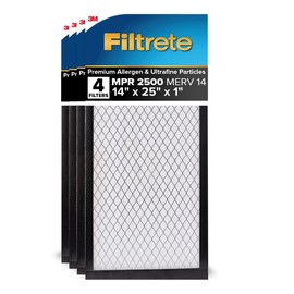 Filtrete 14x25x1 AC Furnace Air Filter, MERV 14, MPR 2500, High Performance Premium Allergen, Ultrafine Particles, Bacteria & Virus Filter, CERTIFIED Asthma & Allergy Friendly, 4-Pack