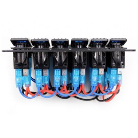 FXC FXC Waterproof Marine Boat Rocker Switch Panel 6 Gang with 3.1A Dual USB Slot Socket + Cigarette Lighter +LED Voltmeter with Power-Save for Car Rv Vehicles Truck (6 Gang Blue LED)