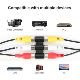 SAISN 3-RCA Female to Female Coupler Audio Video 3-RCA Jack to 3-RCA Jack Adapter Nickel Plated RCA Connector Converter RCA Cable Extender Jointer Red White Yellow