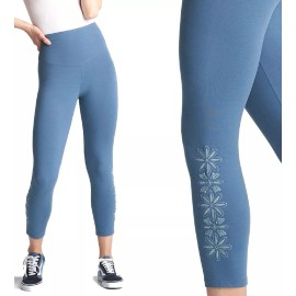Yummie Signature Waistband Legging With Floral Embroidery Sockshosiery, Blue, XL
