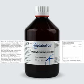 Metabolics Methyltetrahydrofolate Liquid 1000mcg Folate, 5‑MTHF Active Methylated Form — UK Made GMP Certified — Vegan — 500ml