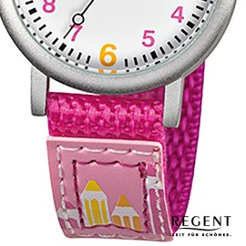 Regent URF730 Children's Watch Elegant Analogue Fabric Strap Pink Quartz Watch Dial White, Strap.