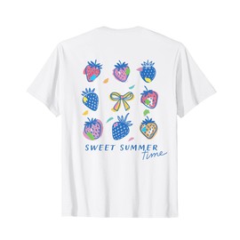 Colorful Strawberries and Bow Illustration Sweet Summer Time T-Shirt