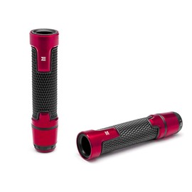 Motorbike Hand Grips & Bar Ends for 22mm 7/8-inch Handlebars with Enhanced Comfort and Style - Red Anodised Aluminium and Rubber | Suitable for all Street Motorcycles and Road Bikes | 2 PCS