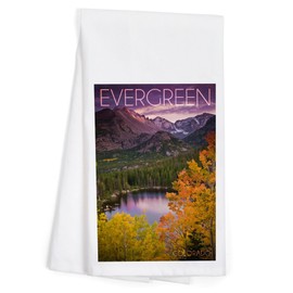 Lantern Press Evergreen, Colorado, Rocky Mountain National Park, Purple Sunset and Lake, Photography (100% Cotton Tea Towel, Decorative Hand Towel, Kitchen and Home)