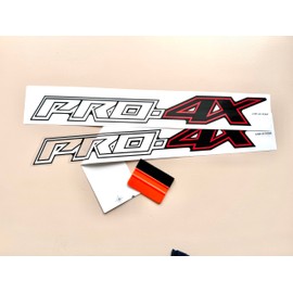 Clear & Red Pro4X Four Wheel Drive Decal Stickers Auto Decoration, Replacement for Titan, Frontier, Pathfinder, Armada, Durable & Weatherproof, Size 18 x 2.5 inch (Set of 2)